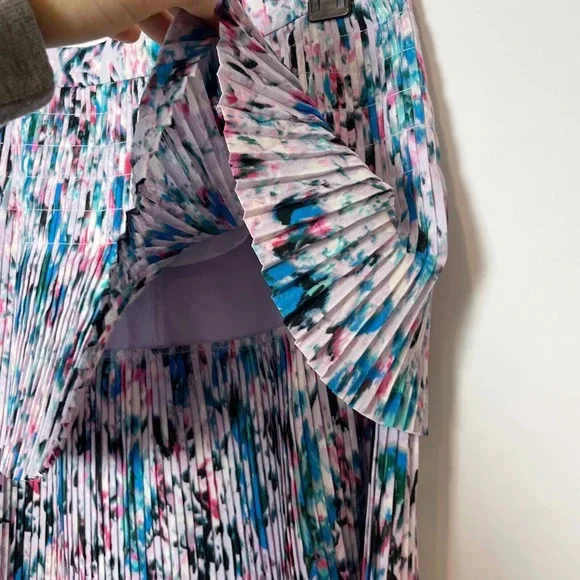 J.CREW Two Tier Pleated Skater Mini Skirt Womens Size 2 Watercolor Zip E0987 - Picture 2 of 10